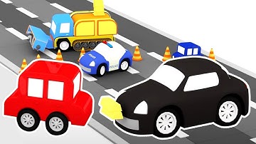 ¡El coche negro roba el oro!  4 coches coloreados. Dibujos animados para niños en español.