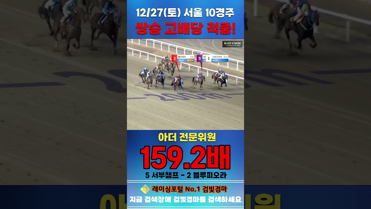 [서울 경마] 12월 27일 토요 10경주 아더 쌍승 고배당 적중 #경마 #horse #한국마사회 #automobile #하이라이트 #게임