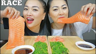 Download Lagu RAW SALMON SASHIMI *RACE CHALLENGE (SISTER REUNITED EDITION) LETS EAT | SASVlogs MP3