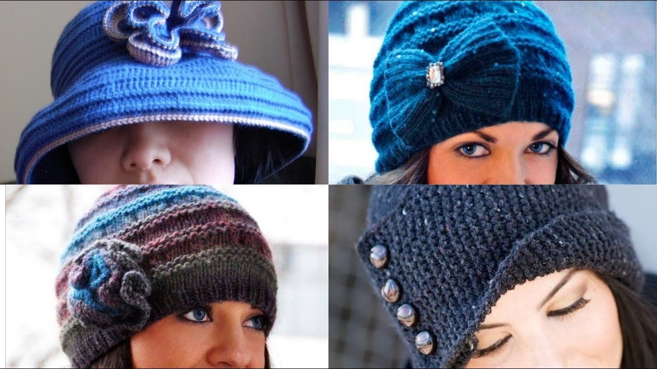 On trand hand knitted warm wool caps for women / crochet caps - YouTube