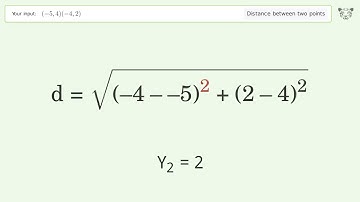 Find the distance between two points p1 (-5,4) and p2 (-4,2): Step-by-Step Video Solution