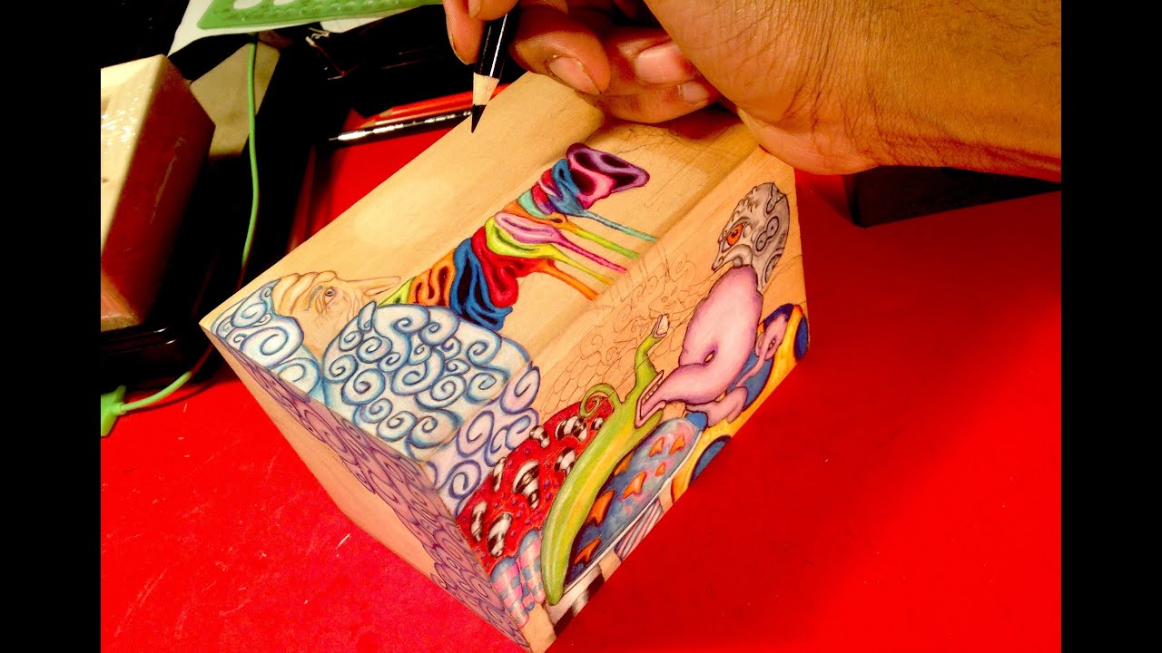 color pencils Drawing on wood box part1 - YouTube color pencils Drawing on wood box part1 - YouTube