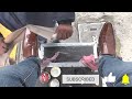 The camel shoes get shined in 7 minutes of pure relax