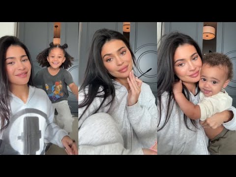 Kylie Jenner Doing her Makeup with her babies Stormi & Aire