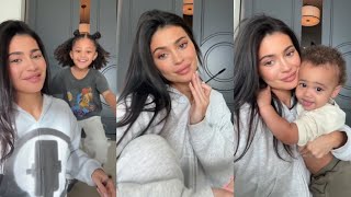 Kylie Jenner Doing her Makeup with her babies Stormi & Aire