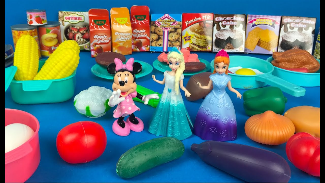Cook n Serve play kitchen set Learn the vegetables with Disney Frozen Elsa Anna and Minnie