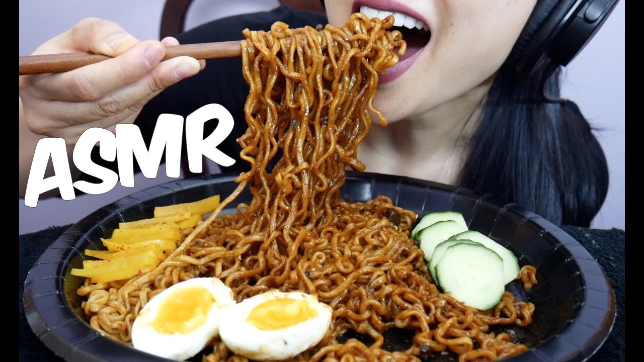 ASMR Instant Black Bean Noodles (EATING SOUNDS) NO TALKING | SAS-ASMR chewing gum silence