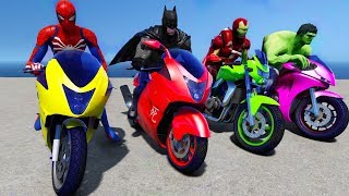 Spiderman VS Batman VS Iron Man VS Hulk - Super Heroes Bike Race