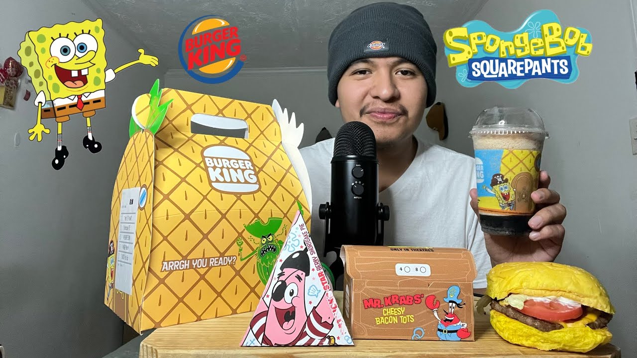 ASMR 🧽 Burger King Spongebob Meal Mukbang 👑🧽🍔