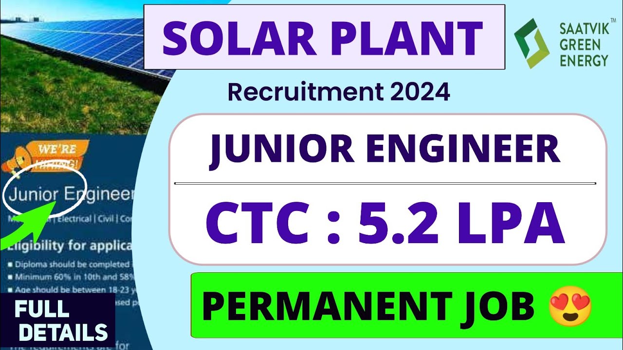 SOLAR PLANT Recruitment 2024। Junior Engineer ।Job Vacancy 2024। Latest