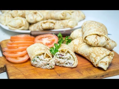 Видео рецепт Блины с курицей и рисом