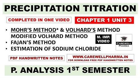 Precipitation Titration | Mohr Method | Volhard Method | Fajan Method | ch1 Unit 3 Analysis 1st sem
