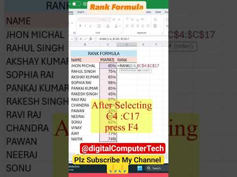 Rank Formula in Excel By  Trick #excel #exceltips #tipsandtricks #interview #shortsviral #ytshorts