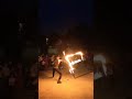 Outdoor fire show. Fire cube