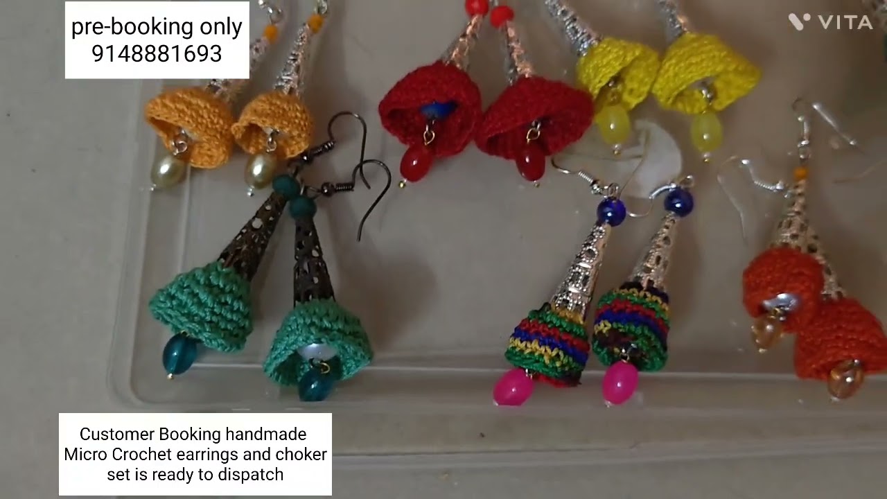 Exclusive handmade Micro Crochet earrings,chokerset,charms, keychain,hairpins,bangles -26#9148881693