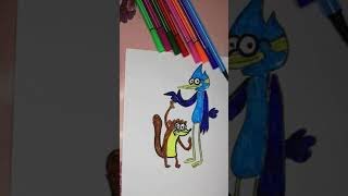 Drawing Mordecai & Rigby from Regular and Coloring Page || How to Color Mordecai & Rigby || #Shorts