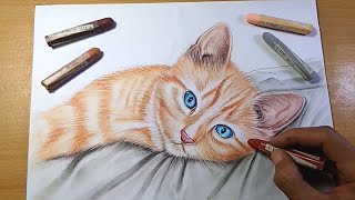 MUDAH!! CARA MENGGAMBAR KUCING LUCU DENGAN CRAYON - Step by Step