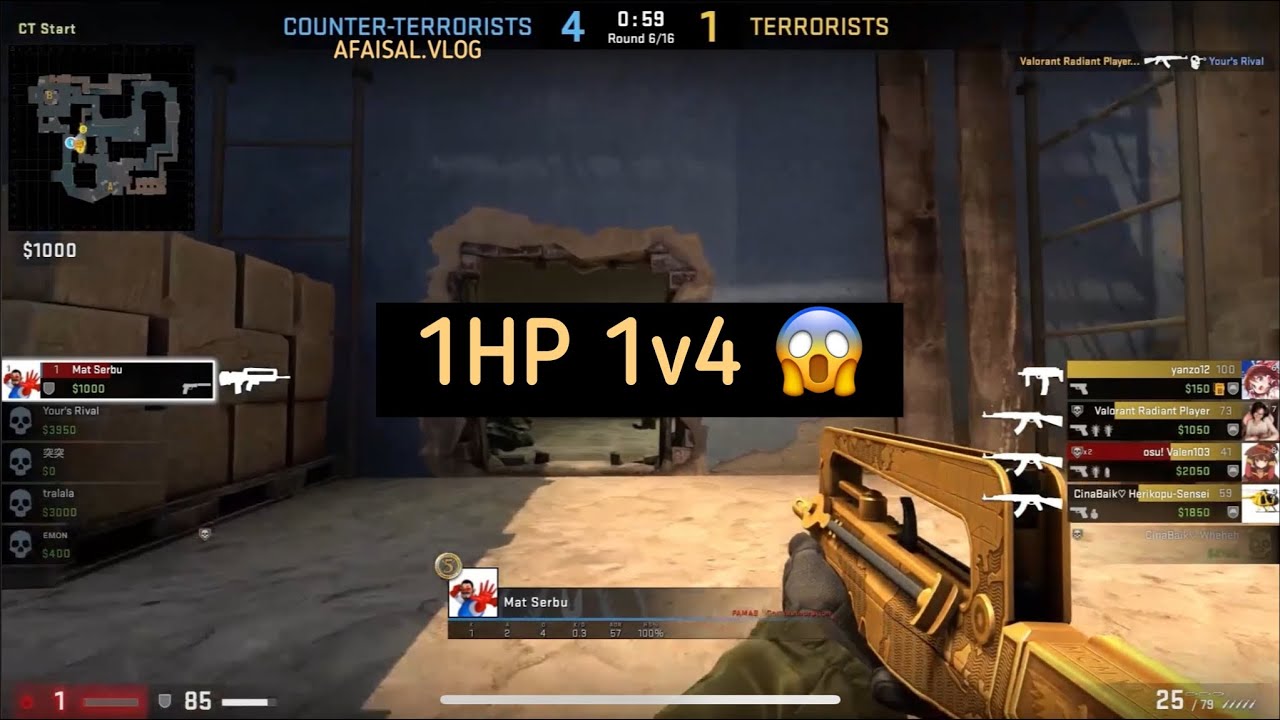 CSGO 1HP 1v4 Epic Clutch - YouTube