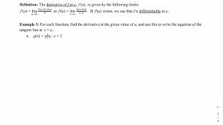 MTH150 3.1.3 definition of the derivative at a point