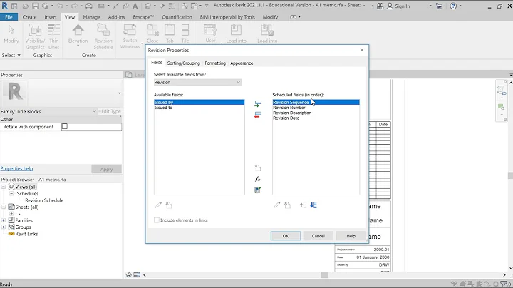 Creazione di un blocco titolo con etichette e tabella di revisione in Revit