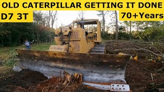 50's Caterpillar D7 Cable Bulldozer Land Clearing & Pushing Up Trees ' Old Iron Working ' CAT D7 3T