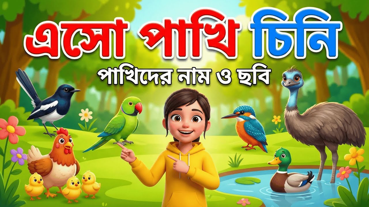 পাখিদের নাম শিখি | Birds Name Bangla to English | দোয়েল, টিয়া, চড়ুই | Kids Learning Cartoon