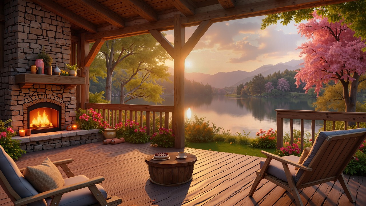 Cozy Spring Porch Morning Ambience | Gentle Piano & Bird for Relaxation & Deep Reste Sounds