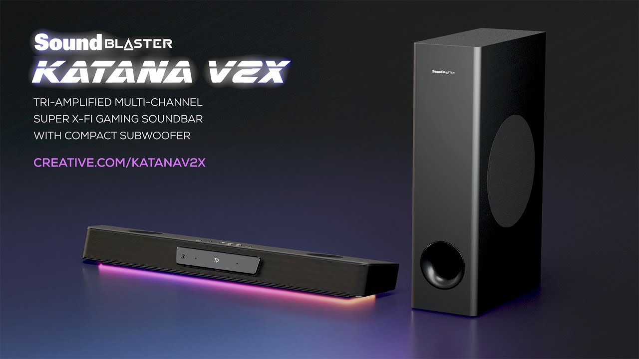 Creative Labs BlasterX Katana V2X Soundbar w/ Subwoofer, RGB Lighting,  Bluetooth v5.3, 3.5mm Jack, S/PDIF Port, Remote Control - 2.1 Speakers -  Memory Express