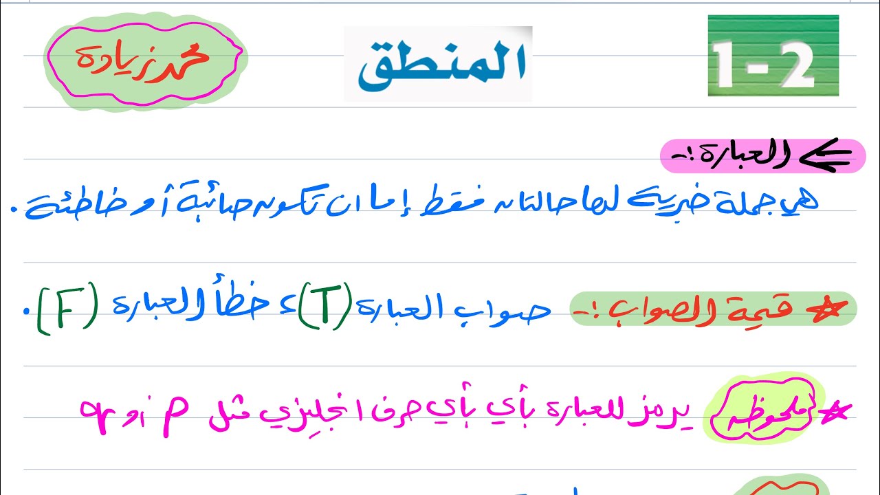 المنطق رياضيات أول ثانوي 1446