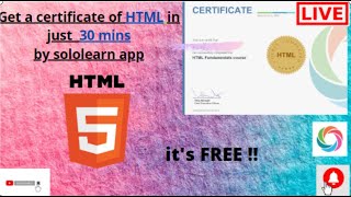 html  certification in sololearn app just in 30 min I get free certificate  #solutionbank