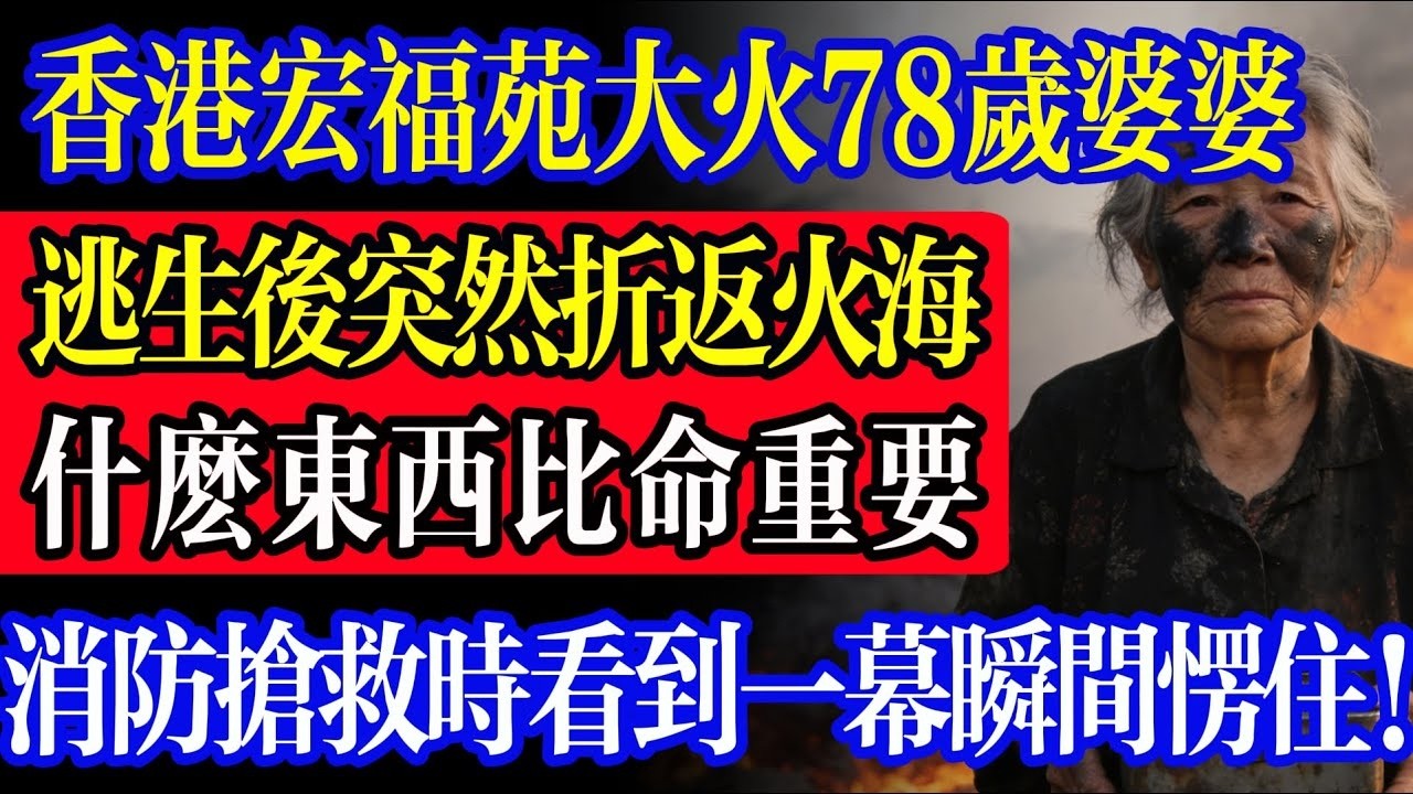香港宏福苑大火，78歲婆婆成功逃生後卻突然折返火海！究竟什麼比性命更重要？消防衝進去時，看見她手裡的東西瞬間愣住！