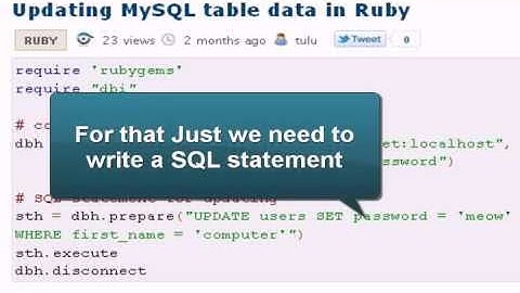 Ruby Tutorial :Updating MySQL table data in Ruby
