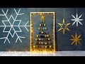 DIY de NATAL 🎄 3 DECORACÕES de PAREDE: Árvore, Floco e Estrelas