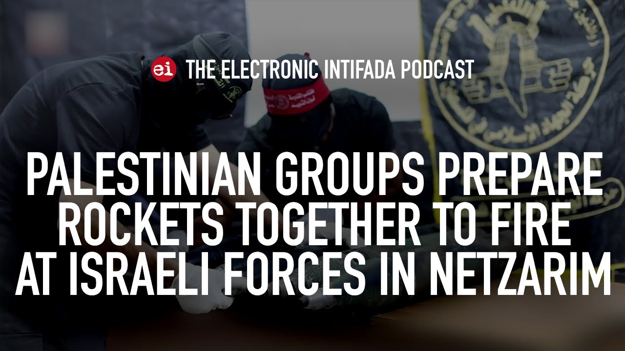 Palestinian groups prepare rockets together to fire at Israeli forces in Netzarim, with Jon Elmer
