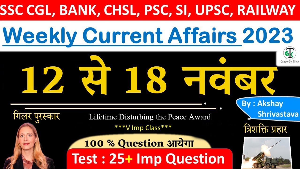 11- 18 November 2023 Weekly Current Affairs | Most Important Current ...