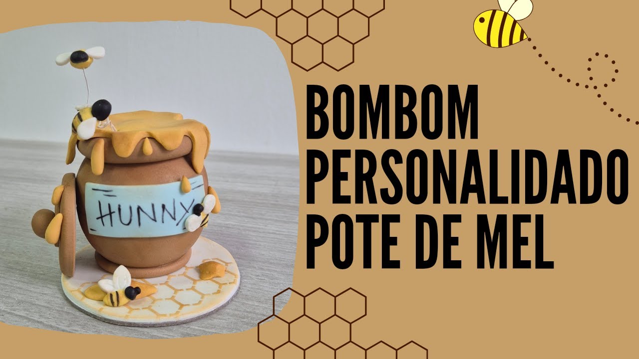 Bombom personalizado pote de mel urso Pooh decoração em pasta americana