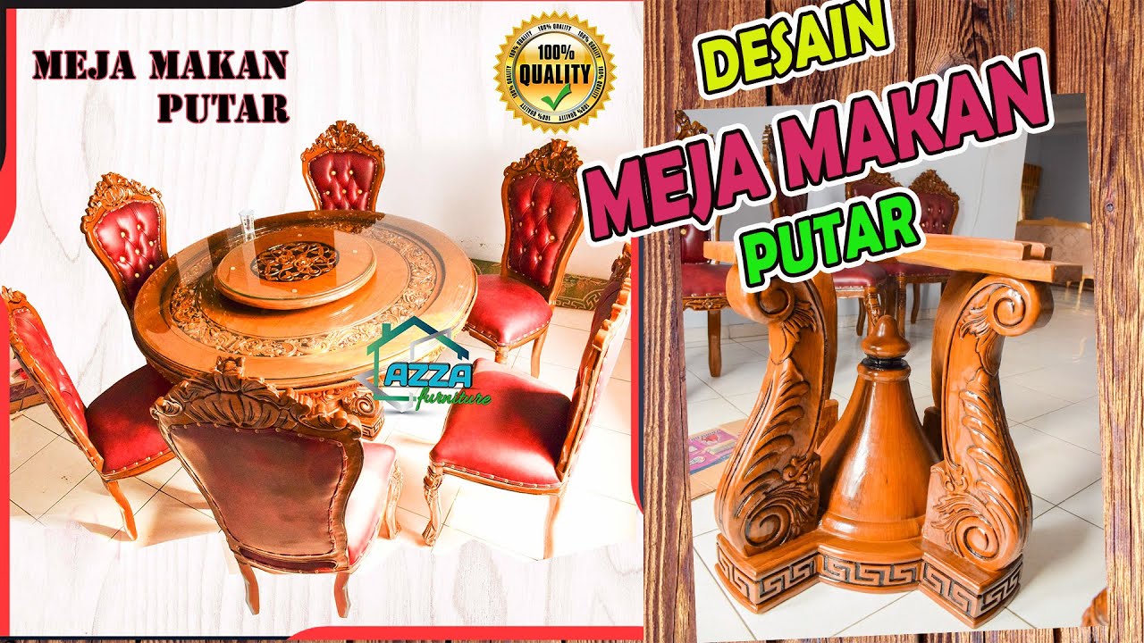 meja makan set 6 kursi  model bundar  putar  kayu jati jepara 