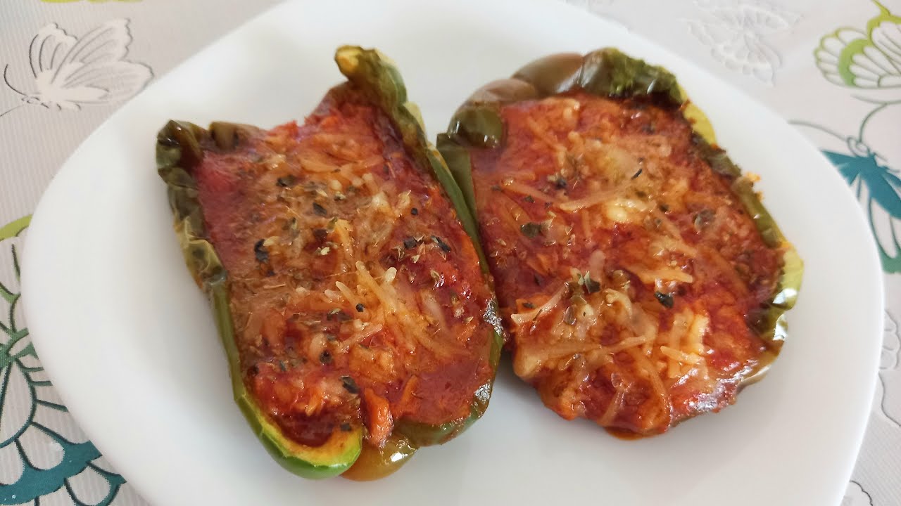Pimientos rellenos cocinados en microondas. // en 5 minutos!!!!!