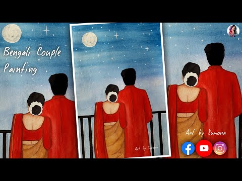 How to draw romantic couple very easy||Traditional couple painting||Bengali  love couple painting|| - YouTube