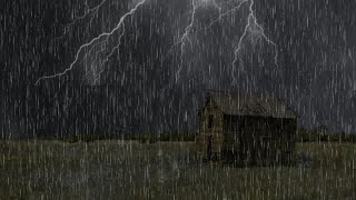 Sleep Now with Heavy Rain and Thunder Sounds on Old Medieval House Roof at Night, Rainstorm to sleep