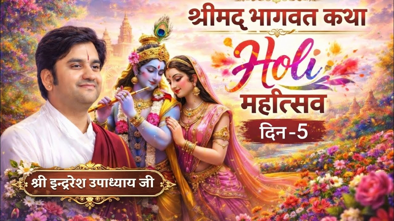 5 DAY_🔴होली महोत्सव 🙏✨ श्रीमद्भागवत कथा 🦚🙏✨ पूजनीय इंद्रेशउपाध्याय जी 🙏🦚