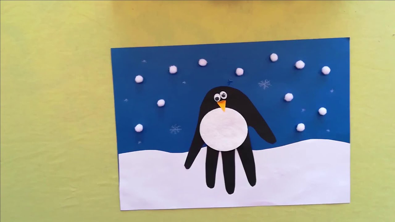 Winter Bilder Basteln Mit Kindern Handabdruck Pinguin Im Schnee Youtube