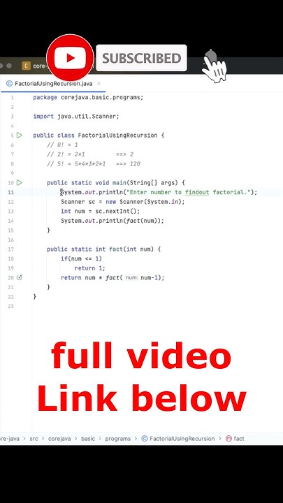 Write a program to find Factorial of given number using recursion in ...