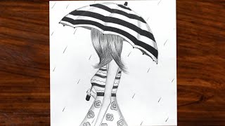 umbrella drawing rain easy sketch