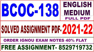 bcoc-138 solved assignment 2021-22 / bcoc 138 solved assignment in English / ignou bcoc 138