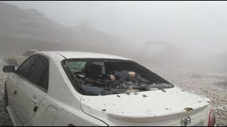 امطار غزيرة في المدينة المنورة في السعودية وحبات برد كبيرة كسرت السيارات جميع المقاطع #1