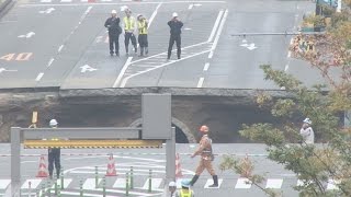 博多駅近くで道路陥没 地下鉄工事が原因か