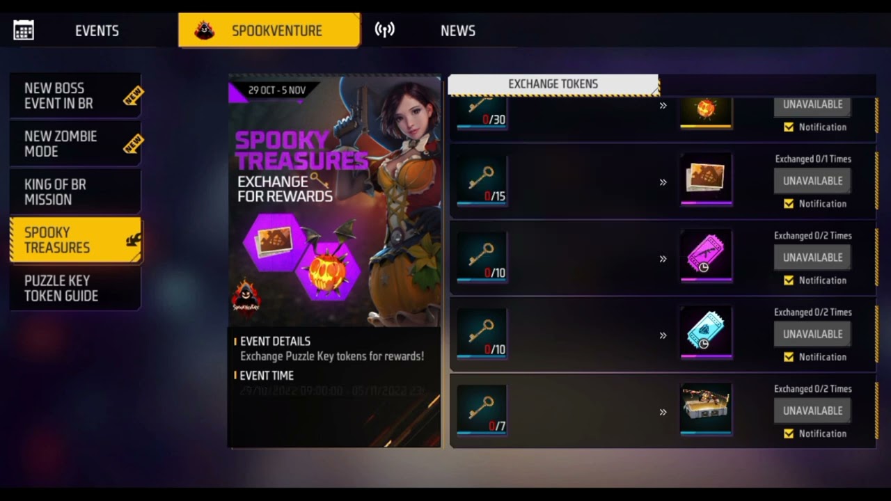 spooky treasures ,spookventure, new event, claim reward, free fire , ff