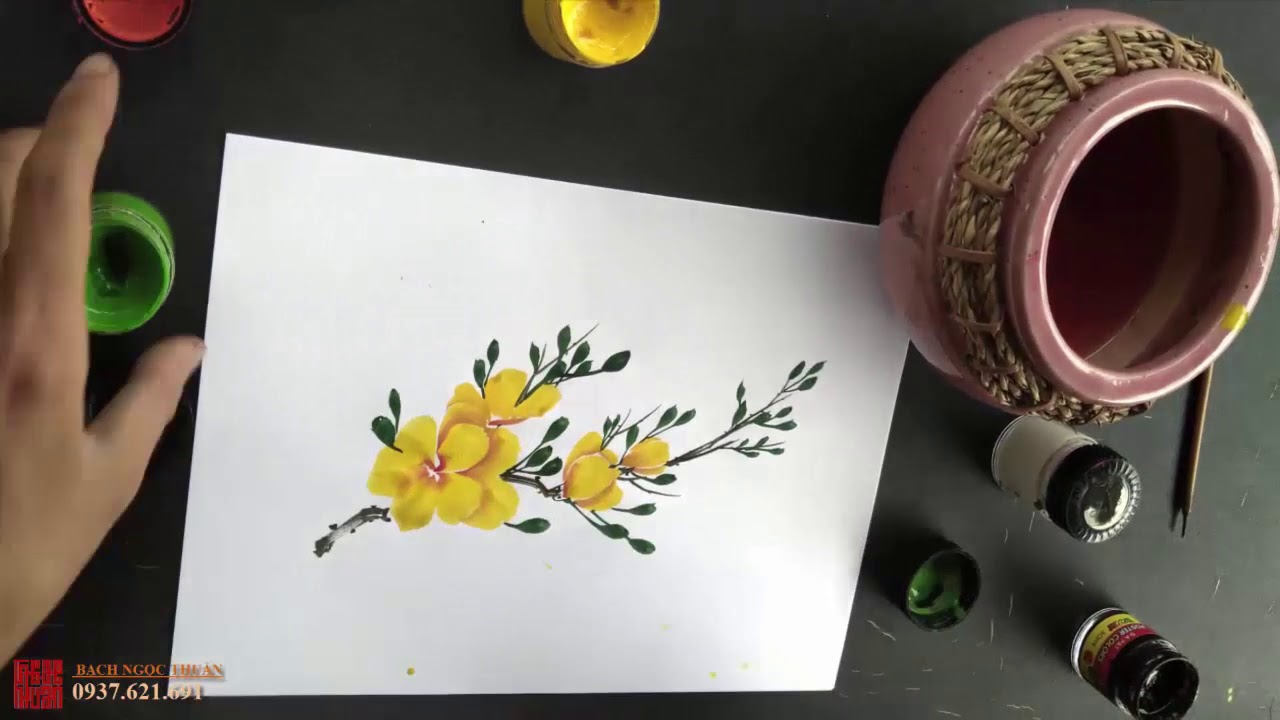 Hướng dẫn cách vẽ hoa mai bằng màu acrylic đầy đủ màu sắc
