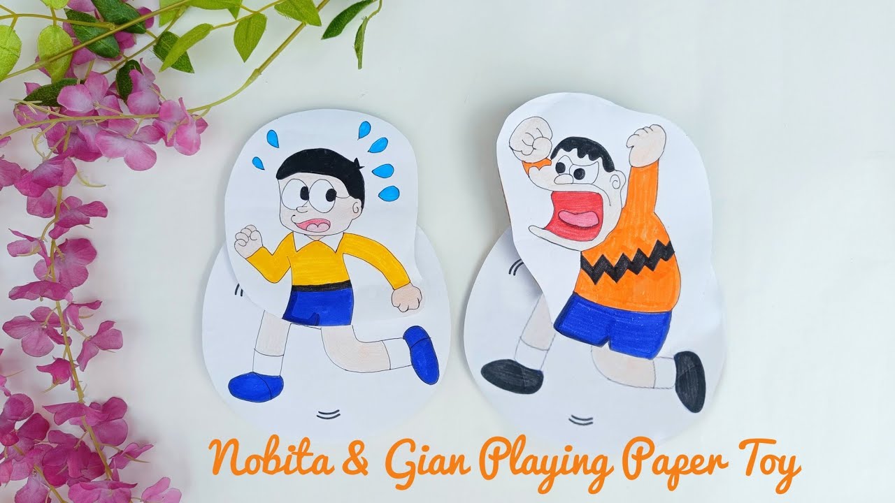 DIY Nobita & Gian Playing Paper Toy/ Nobita Gian Cartoon drawing/ Paper